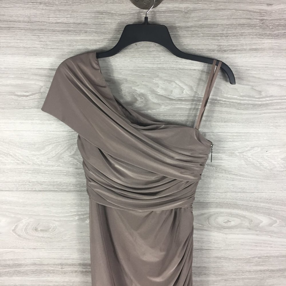 ELIZA J Ruched One-shoulder Dress In Taupe - Picture 3 of 6